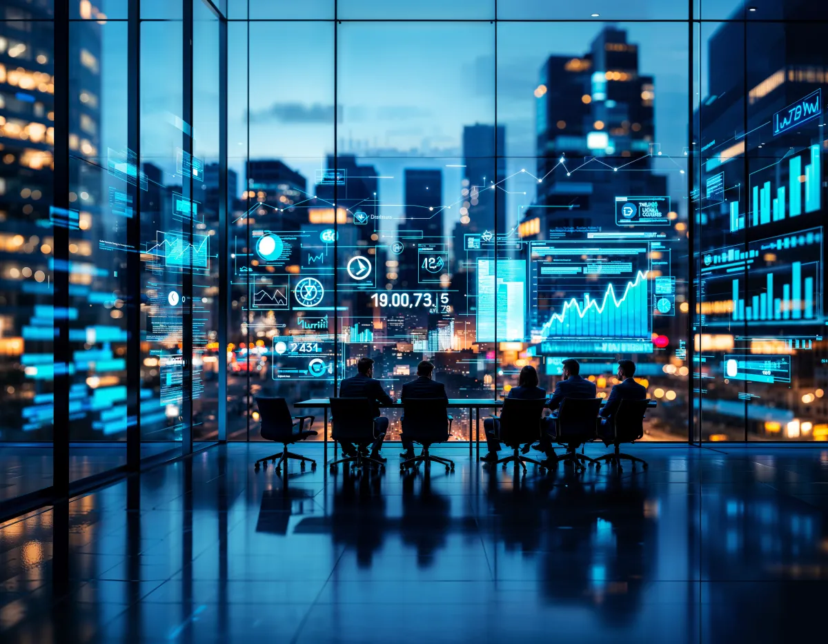 Equipe profissional analisando dados de mercado